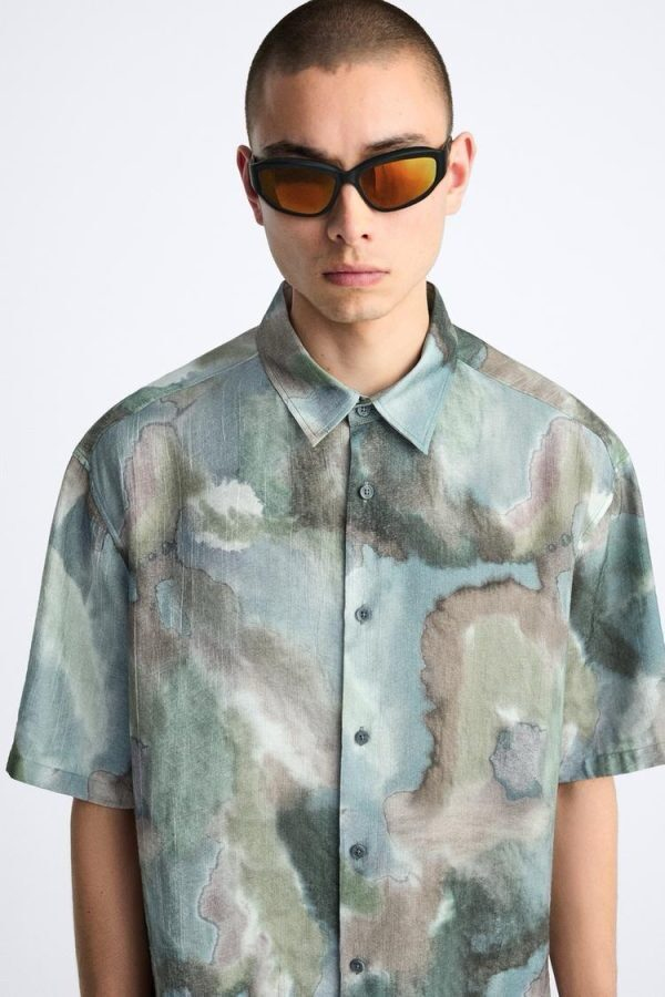 Oversize kortärmad herrskjorta / XL / multicolor