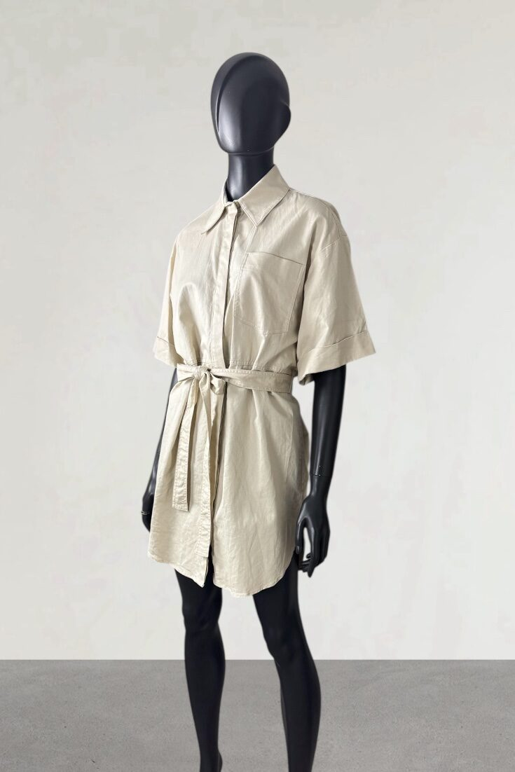 Skjortklänning / S-36 / beige, bomull, linne