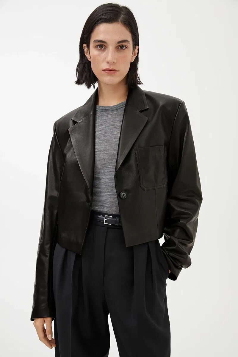 Cropped skinnjacka / svart / 38